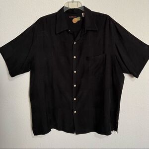 Caribbean Men's Black 100% Silk Jacquard Short Sleeve Dress Shirt Like New  XL